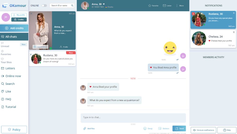 OkAmour communication tools