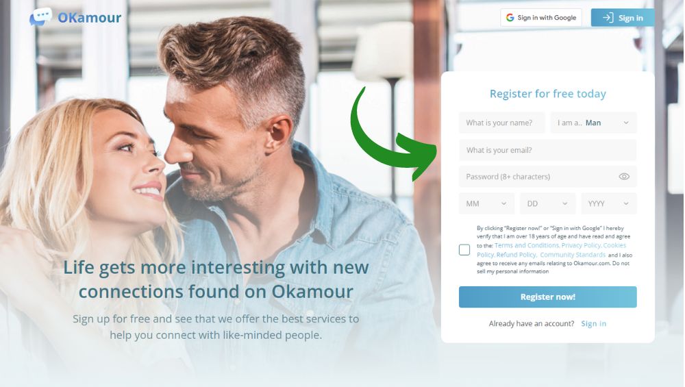 OkAmour sign up